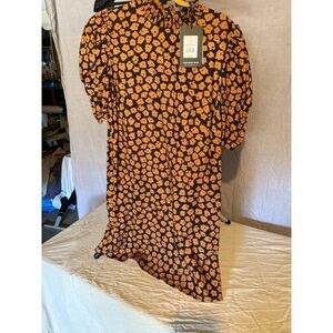 Darling, NWT Who What Wear Shift Dress, Ruffle Neck, Orange Flowers Size M
